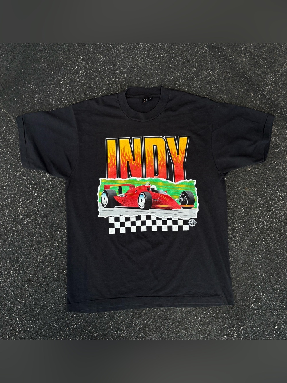 Vintage 90s Indy Formula 1 Racing Flames Single Stitch Black Graphic T-Shirt XL